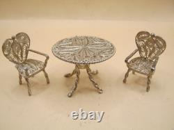 Vintage Portugese Filigree Silver Miniature Chairs & Table Dolls House Set