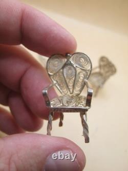 Vintage Portugese Filigree Silver Miniature Chairs & Table Dolls House Set