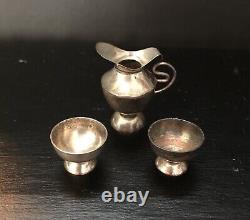 Vintage Silver Eleven Piece Miniature Tea Service Turquoise Doll House