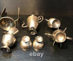 Vintage Silver Eleven Piece Miniature Tea Service Turquoise Doll House