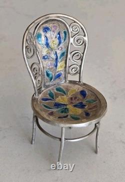 Vintage Sterling Silver/Enamel Minature Chair Dolls House Or Ornament