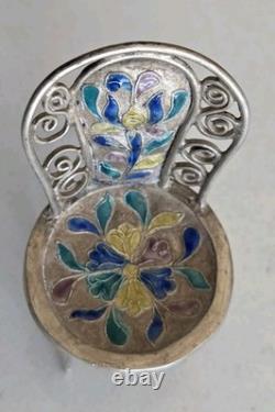 Vintage Sterling Silver/Enamel Minature Chair Dolls House Or Ornament