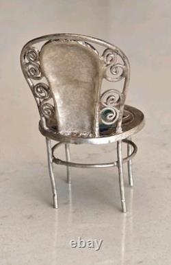 Vintage Sterling Silver/Enamel Minature Chair Dolls House Or Ornament