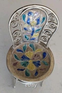 Vintage Sterling Silver/Enamel Minature Chair Dolls House Or Ornament