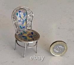 Vintage Sterling Silver/Enamel Minature Chair Dolls House Or Ornament