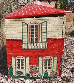 Vintage Tin Doll House Toy T Cohn Lithograph Large 1950s 2 Story As Is Condition
