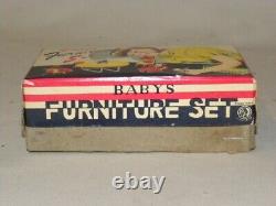 Vintage Tin Toy Miniature Doll House Furniture Tole Celluloid Toy Set Babys +