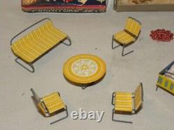 Vintage Tin Toy Miniature Doll House Furniture Tole Celluloid Toy Set Babys +