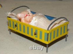 Vintage Tin Toy Miniature Doll House Furniture Tole Celluloid Toy Set Babys +