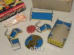 Vintage Tin Toy Miniature Doll House Furniture Tole Celluloid Toy Set Babys +