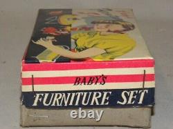 Vintage Tin Toy Miniature Doll House Furniture Tole Celluloid Toy Set Babys +