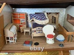 Vintage Tomy Smaller Homes & Gardens Dollhouse, Furniture And 2 People