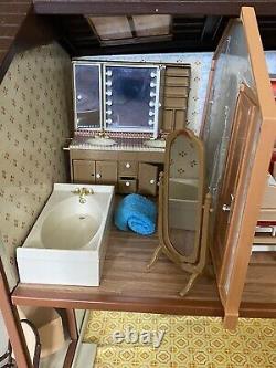 Vintage Tomy Smaller Homes & Gardens Dollhouse, Furniture And 2 People