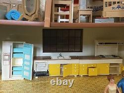 Vintage Tomy Smaller Homes & Gardens Dollhouse, Furniture And 2 People