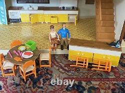 Vintage Tomy Smaller Homes & Gardens Dollhouse, Furniture And 2 People