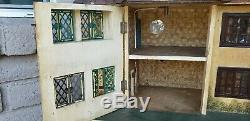 Vintage Tri-Ang Dollhouse English Tudor Style Tin Bay Windows 45x 11x 20