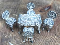 Vintage silver miniature furniture cherubs doll's house London 1975 table chairs