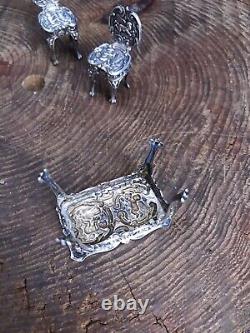 Vintage silver miniature furniture cherubs doll's house London 1975 table chairs