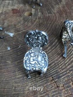 Vintage silver miniature furniture cherubs doll's house London 1975 table chairs