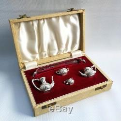 Vtg 1969 A Marston & Co Miniature Solid Silver 5 Piece Dolls House Tea Set & Box