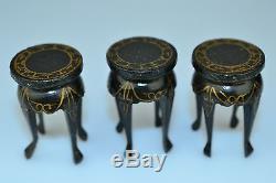 Vtg Black & Gold Chinoiserie Miniature Dollhouse Wood Screen Chairs Tables Set