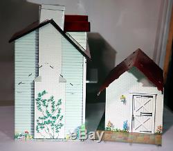 Vtg Marx Colonial Dollhouse Playset Tin Litho Pool Breezeway Furniture Swing Set