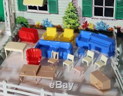 Vtg Marx Colonial Dollhouse Playset Tin Litho Pool Breezeway Furniture Swing Set