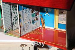 Vtg Marx Colonial Dollhouse Playset Tin Litho Pool Breezeway Furniture Swing Set