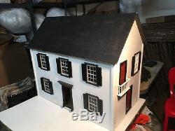 Vtg Wooden Tudor Style Doll House White withBlack trim Five rooms + Attic