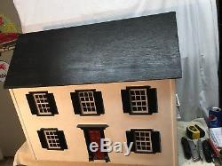 Vtg Wooden Tudor Style Doll House White withBlack trim Five rooms + Attic