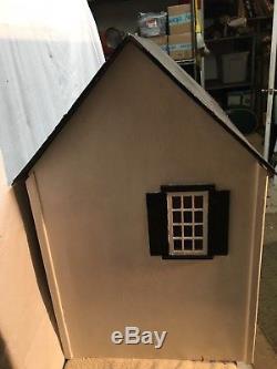 Vtg Wooden Tudor Style Doll House White withBlack trim Five rooms + Attic