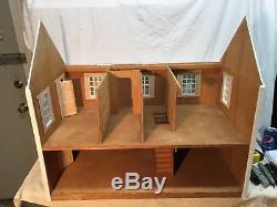 Vtg Wooden Tudor Style Doll House White withBlack trim Five rooms + Attic