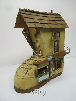 VtgOld Woman Lived in ShoeHomemade Boot Lighted Doll House&Furniture Folk Art