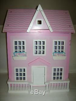 WOODEN DOLL HOUSE PINK WHITE WOOD GIRLS TOY GAME FUN 23x18.75x16 BEAUTIFUL