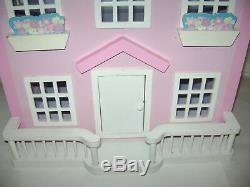 WOODEN DOLL HOUSE PINK WHITE WOOD GIRLS TOY GAME FUN 23x18.75x16 BEAUTIFUL