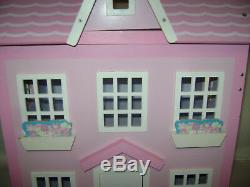 WOODEN DOLL HOUSE PINK WHITE WOOD GIRLS TOY GAME FUN 23x18.75x16 BEAUTIFUL