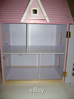 WOODEN DOLL HOUSE PINK WHITE WOOD GIRLS TOY GAME FUN 23x18.75x16 BEAUTIFUL