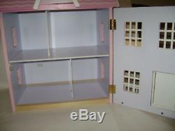 WOODEN DOLL HOUSE PINK WHITE WOOD GIRLS TOY GAME FUN 23x18.75x16 BEAUTIFUL