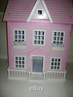 WOODEN DOLL HOUSE PINK WHITE WOOD GIRLS TOY GAME FUN 23x18.75x16 BEAUTIFUL