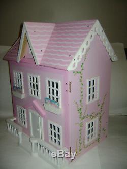 WOODEN DOLL HOUSE PINK WHITE WOOD GIRLS TOY GAME FUN 23x18.75x16 BEAUTIFUL