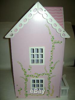 WOODEN DOLL HOUSE PINK WHITE WOOD GIRLS TOY GAME FUN 23x18.75x16 BEAUTIFUL