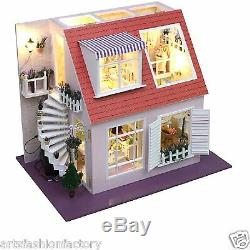 Wooden Dollhouse Miniatures DIY House Kit withLed Light Beach House Vacation house