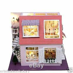 Wooden Dollhouse Miniatures DIY House Kit withLed Light Beach House Vacation house