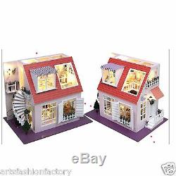 Wooden Dollhouse Miniatures DIY House Kit withLed Light Beach House Vacation house