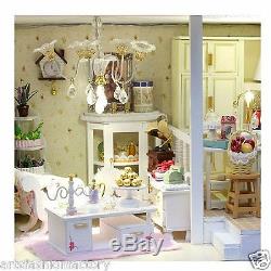 Wooden Dollhouse Miniatures DIY House Kit withLed Light Beach House Vacation house