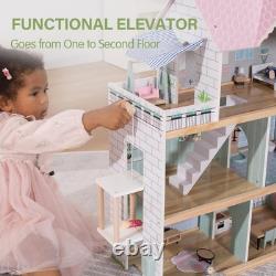Wooden Dolls House, 2.6 Feet High with Elevator, Doorbell, Light