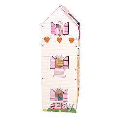 Wooden Dolls House Doll Cottage With 17PCS Furniture & Staircase