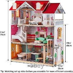 Wooden Dolls House Girls Large Dollhouse Toy Kids Furniture Miniature Set Access