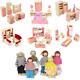 Wooden Furniture Doll House Family Miniature 6 Room Set Dolls For Child Kid Ie