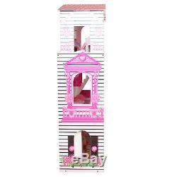 Wooden Kids Doll House With 17PCS Furnitures 3 storey Barbie Dollhouse Cottage